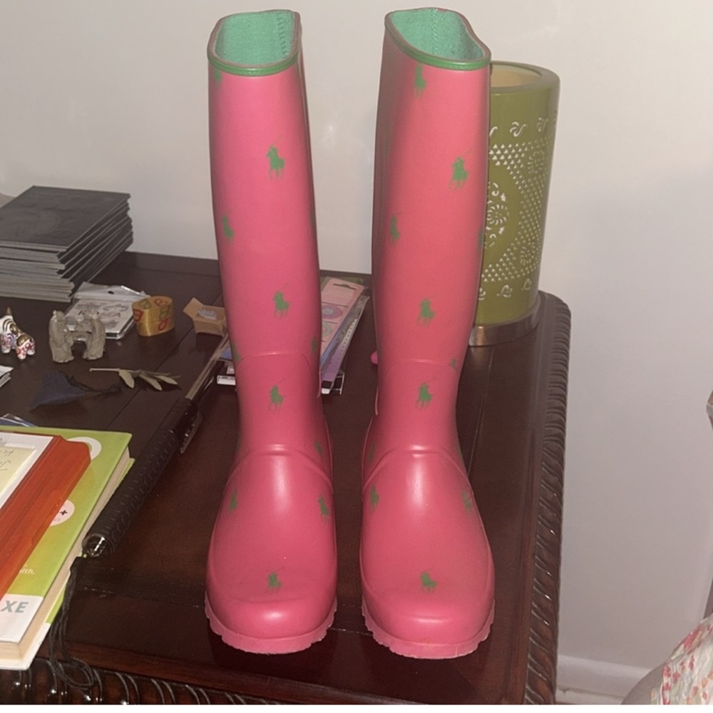 Polo Ralph Lauren pink and green rain boots